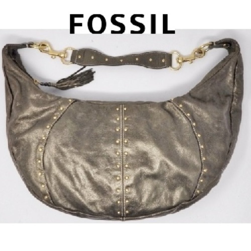 New Metallic Studded Distressed Tassel Hobo
